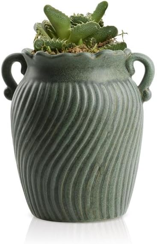 Retro Succulent Planter Ceramic Flower Pot for Indoor Outdoor, Cactus Planter Po