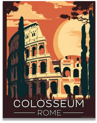 Roman Colosseum Vintage Travel Poster Europe Destination 11x14 Inches Unframed