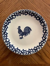 Rooster Folk Craft Tienshan Spongeware Blue and White Salad/Bread Plate 7.5"