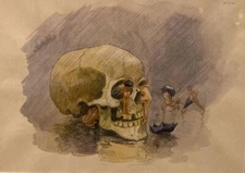 Cloudburst Art Print – Heinrich Kley – Surreal Ink Fantasy Skull Scene 1920