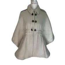 Green With Envy Cape Cream Womens Medium Wool Blend Poncho Snap Side Pockets