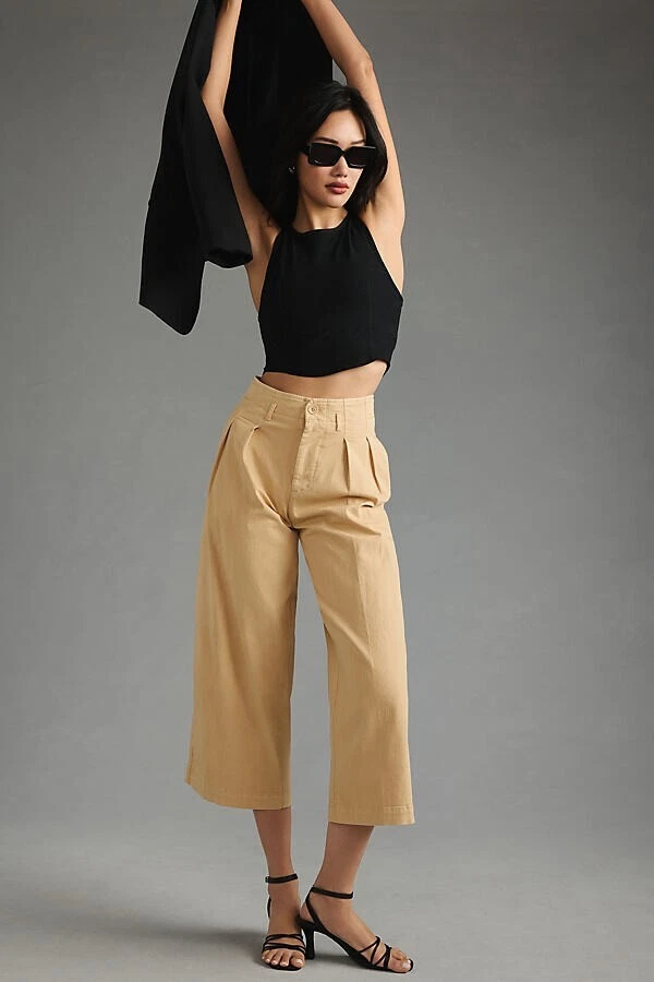 Anthropologie Maeve Beige Remi Wide Leg Crop Chino Pants Women s 12 NWT