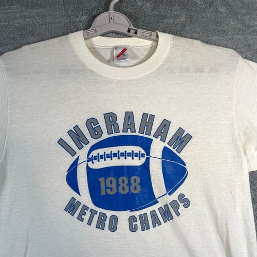 VTG 80s T Shirt Mens Large Football Paper Thin Ingraham Single Stitch USA Made