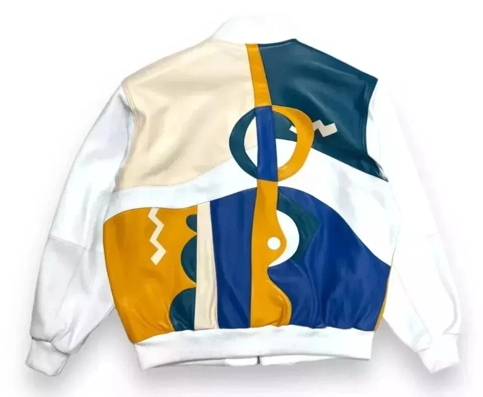 Chaqueta de felpa Picasso para hombre Chaqueta de bombardero de cuero de oveja genuina multicolor Foto 2 de 3