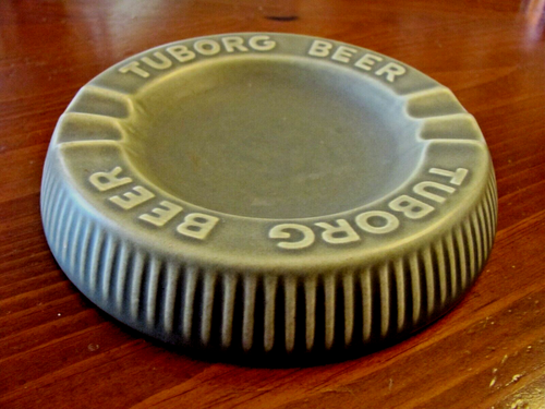VINTAGE 'TUBORG BEER' GREEN CERAMIC CIGARETTE ASHTRAY 6.5" X 1.25" EXCELLENT - Picture 6 of 6