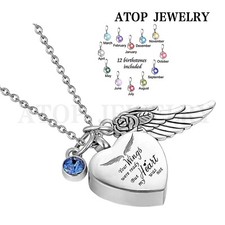Heart Urn Necklace for Ashes with 12 colors Birthstones Jewelry perfume bottle