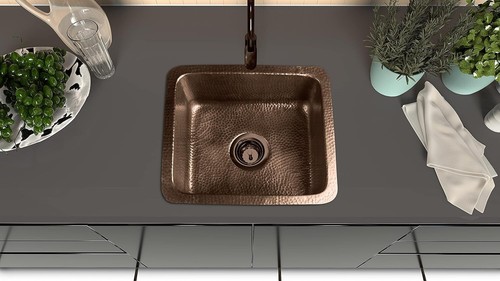 Stylish Copper Undermount Sink - 17 Inches, Hand Hammered with Bronze Finish - Picture 7 of 9