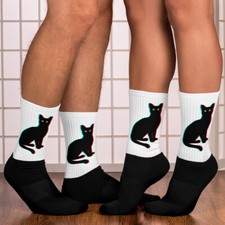 Glitched Black Cat Celebration Funny Socks size M, L or XL 7-11