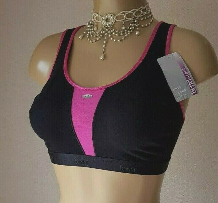 Berlei Move X Sports Bra Size 32C, 34C, 34E or 36B Black & Pink B4914