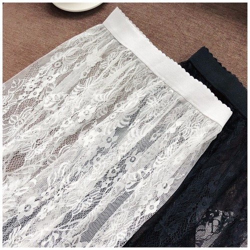 Damen durchsichtiger Spitzenrock Unterrock Petticoat Netz Midi Slips Extender Blumenmuster Midi - Bild 7 von 11