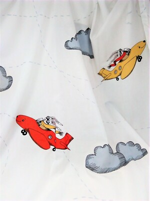 Pair IKEA FLYGNING Semi Sheer Curtains Flying Rabbit Airplane Kids Red Yellow