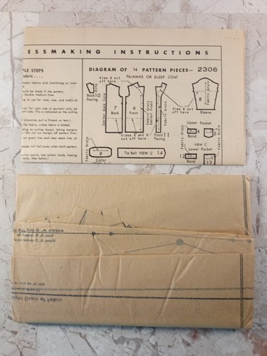 BUTTERICK 2306 VTG Mens' 60s Pajama Sleep Coat Large 42 44 UNCUT Fashion Pattern - Picture 2 of 7