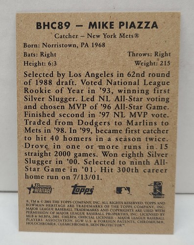 MIKE PIAZZA 2001 Bowman Heritage Chrome #89 ~ New York METS ~ DODGERS ~ HOF - Picture 2 of 2