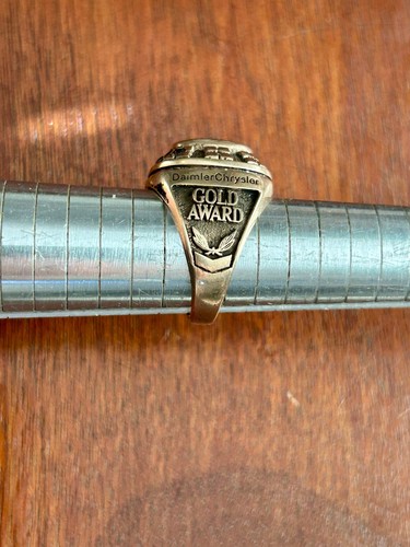 Heavy Mens Chryslers Gold Award 10k Yellow Gold Diamond Agate Ring Sz 9.25 - Picture 8 of 12