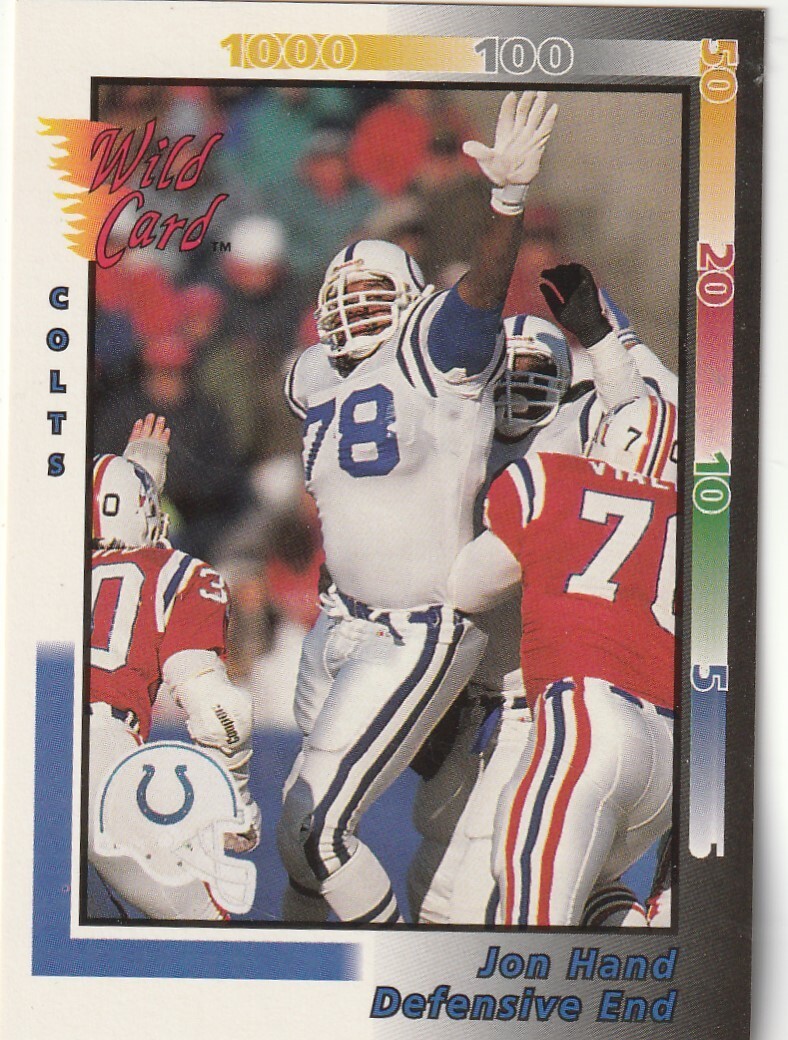 FREE SHIPPING-MINT-1992 Wild Card Jon Hand #159 COLTS