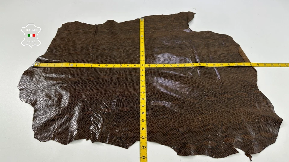 BROWN SHINY PYTHON SNAKE PRINT ON Thin Lambskin Leather hides 5sqf 0.6mm #C3869 - Image 4 of 4
