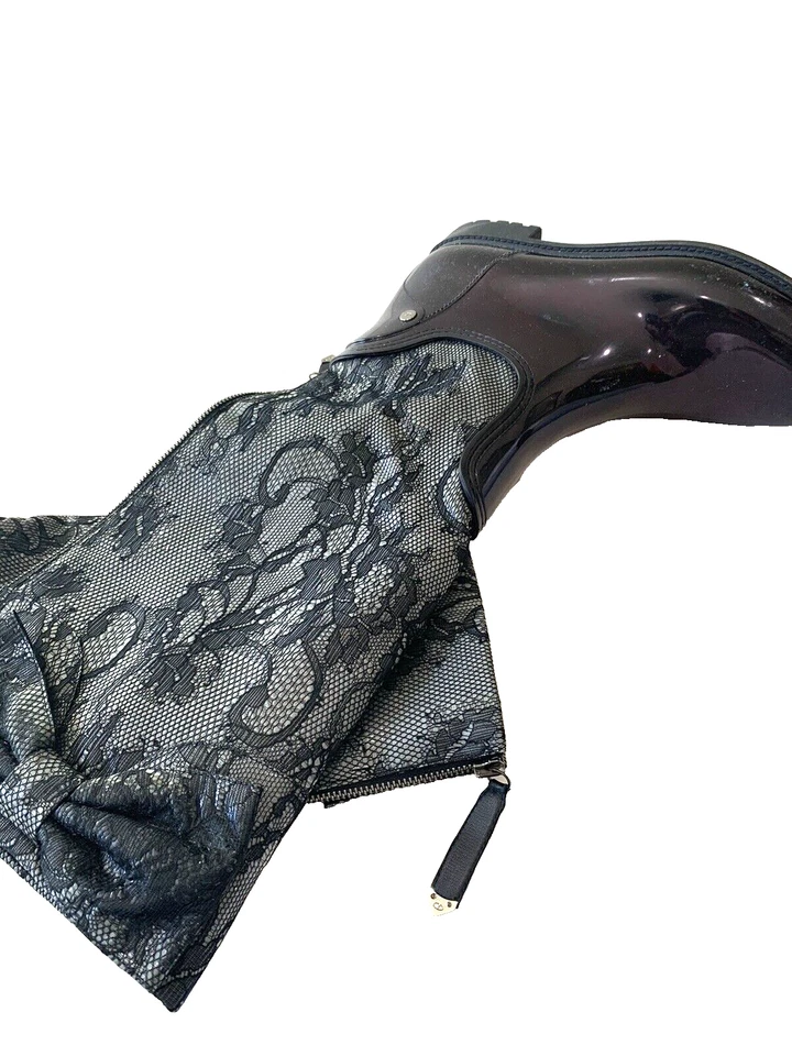 VALENTINO GARAVANI Womens Black Floral Lace & Patent Hi Boots  Size 39  Sz 8 1/2 - Image 4 of 4