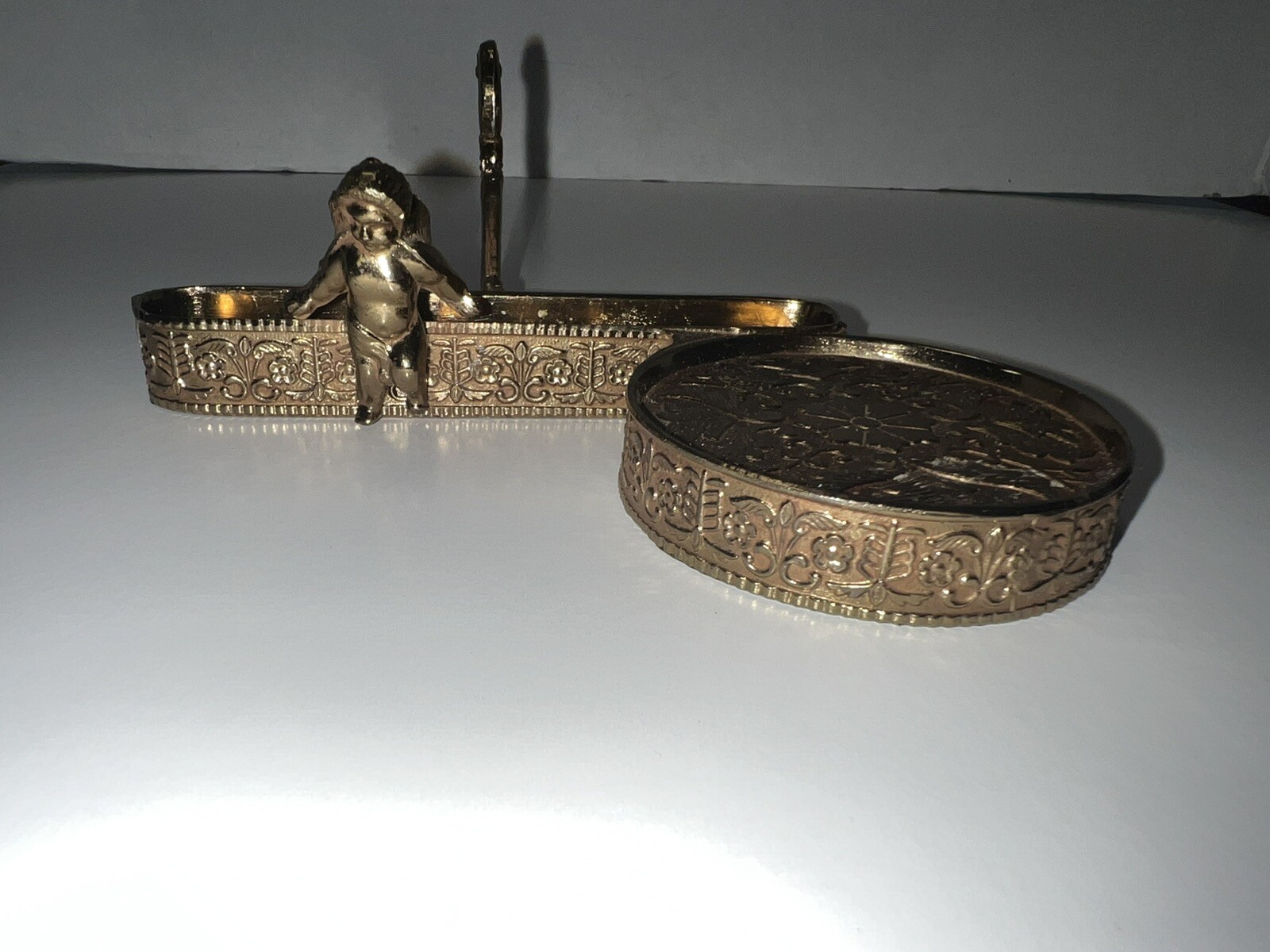 RARE Vintage Brass Tea Cup & Saucer Holder Display With Limoges Teacup