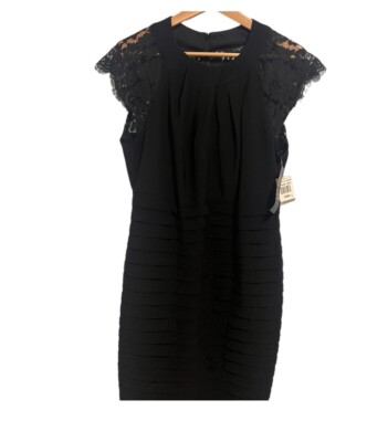 Betsy & Adam Women's Plus Size Lace-Trim Pleated Dress (16W, Black) | eBay