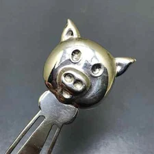 Vintage Repousse Bookmark . Pig Face . Sterling silver