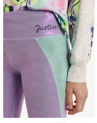 Justice Girls Collection X Shimmer Blocked Legging Lilac Lustre Sz L 12-14 NWT - Picture 3 of 4