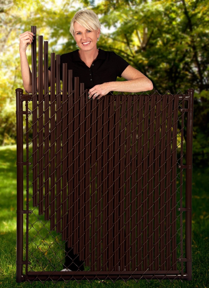 Chain Link Brown Single Wall Ridged Privacy Slat For 6ft High