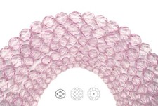 Czech Glass Fire Polished Round Faceted Beads in Crystal Pink Shimmer coated 16"