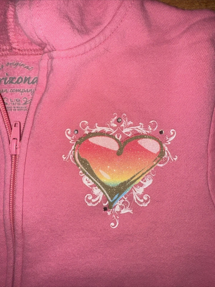 Sudadera con Capucha Vintage Y2K Rosa Angel Cremallera Corazón Gráfico Pequeña 16x20.5 Foto 3 de 4