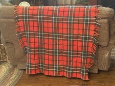 Vintage Wool Throw Blanket Tartan Plaid Red Black Green Stadium Cabin Crafting