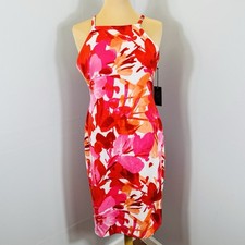 Vince Camuto Sz 12 Womens Tropical Floral Halter Midi Dress Stretch Bodycon NWT