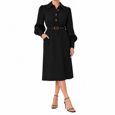 Zimmermann Black Utility Belted Gold Button Midi Shirt Dress Sz 1 AU 8-10 Pocket