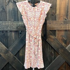 NWT LOFT Garden Dress XXS Petite Flutter Sleeves Belted Cottagecore Button Up