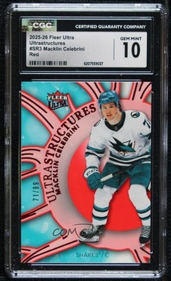 2025-26 Fleer Ultra Ultrastructures Red 71/99 Macklin Celebrini CGC 10 0r35