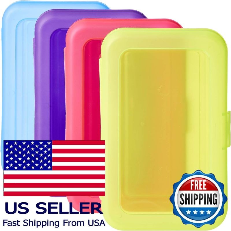 4-Pack Large Pencil Cases - Durable Plastic School Supply Organizer -