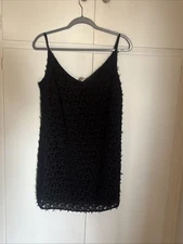Women’s Spaghetti Strap Fuzzy Black Tunic Summer Dress M Medium