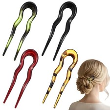 4 PCS Curved Tortoise French U Shaped 2 Prong Hair Forks Updo Retro Sticks