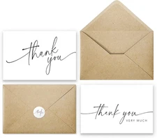 Thank You Cards with Envelopes & Stickers, Bulk Pack of 100, 4X6 Inch