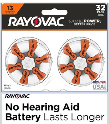 Rayovac Hearing Aid Batteries Size 13 32 Pack Zinc Air Long Lasting USA