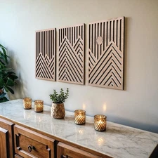 Modern Wooden Wall Sculptures - Set of 3 - MDF - Oak - Home Decor Accent - La...
