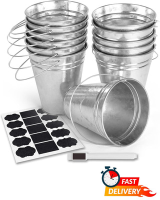 12 Pack Galvanized Metal Buckets with Handle Silver Tin Party Favor Pails