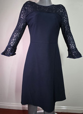 Phase Eight Women's Navy Blue Lace Yoke Sleeve Dress, A-LINE Size UK 10