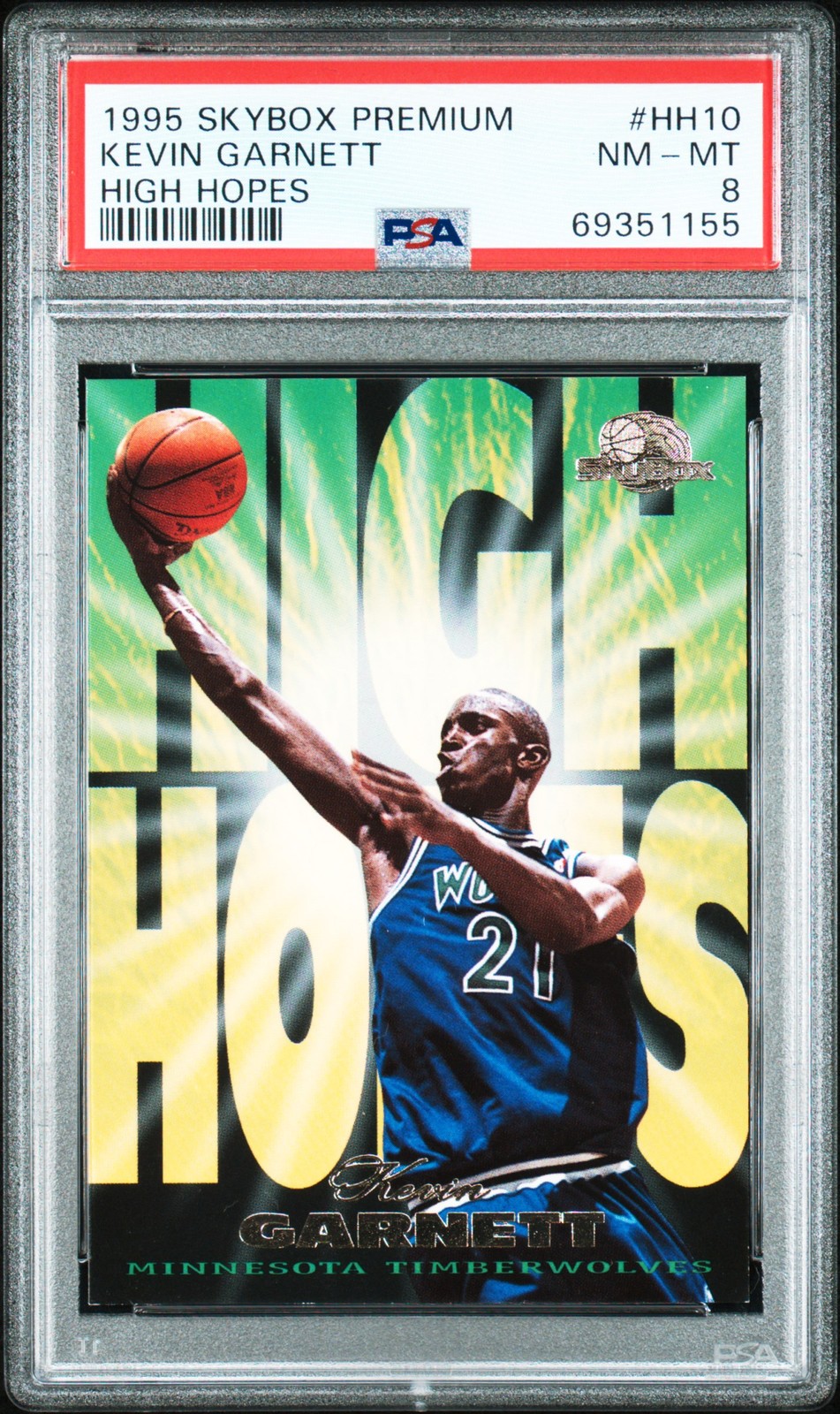 Kevin Garnett #HH10 Basketball Cards 1995 Skybox Premium High Hopes trading card — raw and PSA graded price guide