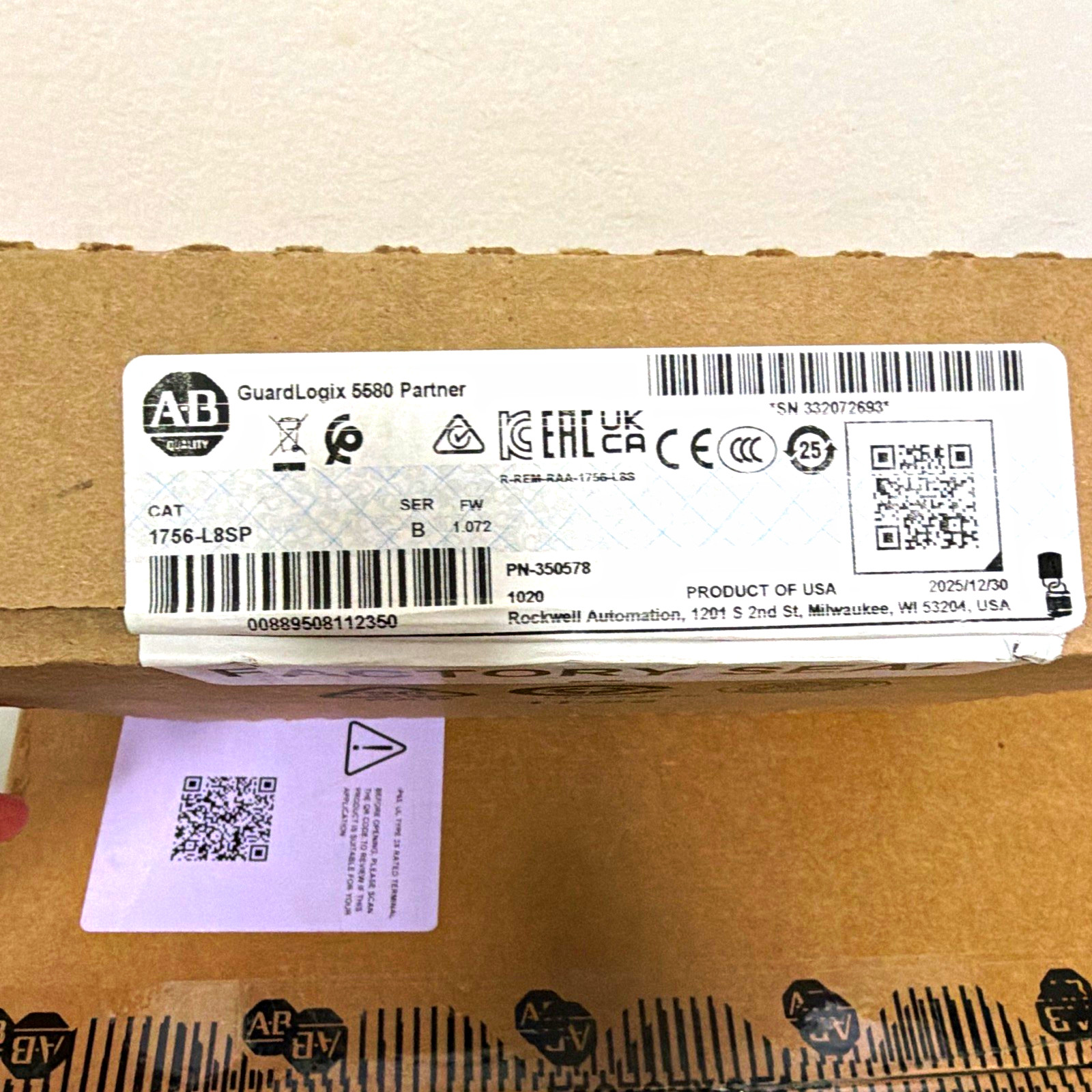 Allen-Bradley GuardLogix 5580 Partner 1756-L8SP ControlLogix PLC Processor