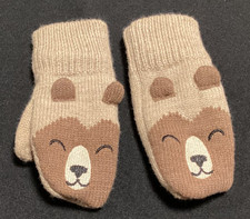 Brown Bear Knit Mittens Fleece Lined Children's Boys Girls Toddler Winter Gloves