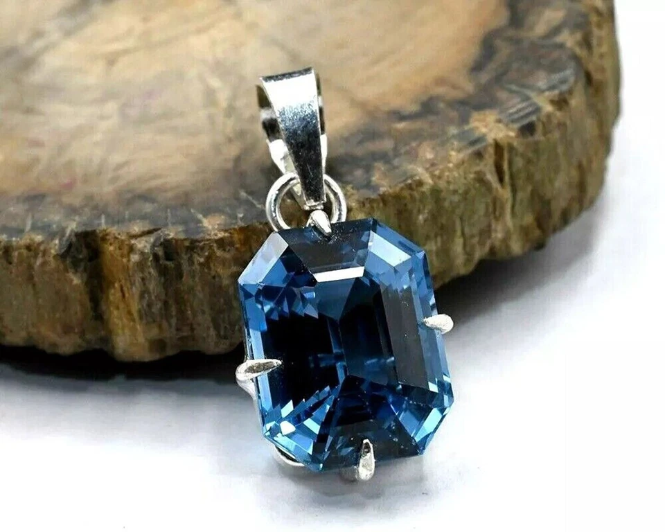 35+ CT BLU ACQUAMARINA ARGENTO TEDESCO SOLITARIO FORMA SMERALDO PIETRA... - Immagine 4 di 4