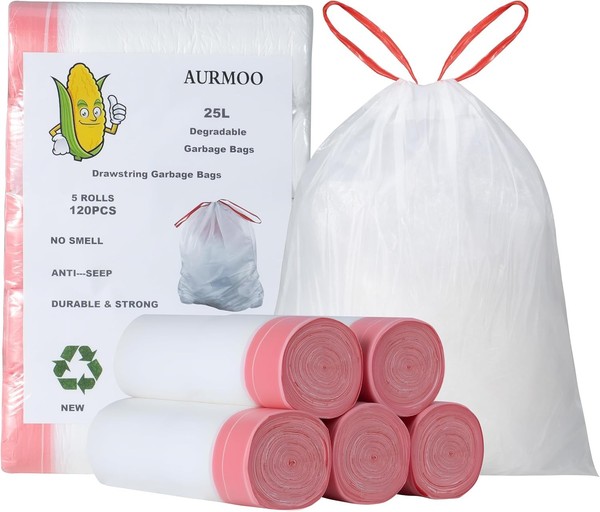 ReißFest MüLlbeutel 25L Mit Zugband, Abbaubar BiomüLlbeutel, 120 StüCk, Tro-image