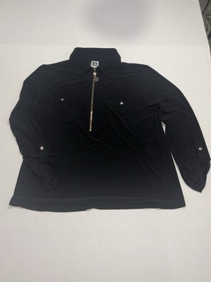 Anne Klein Women s XL Regular Top Long Sleeve Quarter-Zip Solid Black