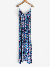 Forever 21 Abstract Floral Cami Maxi Dress Cobalt Blue Pink Womens Small Boho