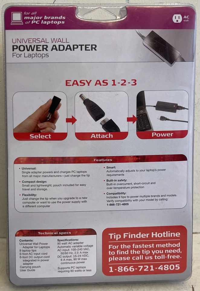 Genuine Targus Universal AC DC Wall Adapter Smart Power Supply Up to 90 Watts - Image 2 of 3