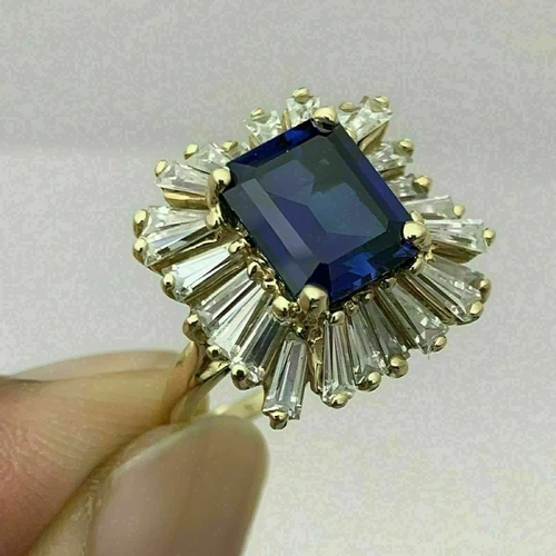 4.50Ct Lab Created Emerald Blue Sapphire Engagement Ring 14K Yellow Gold Finish